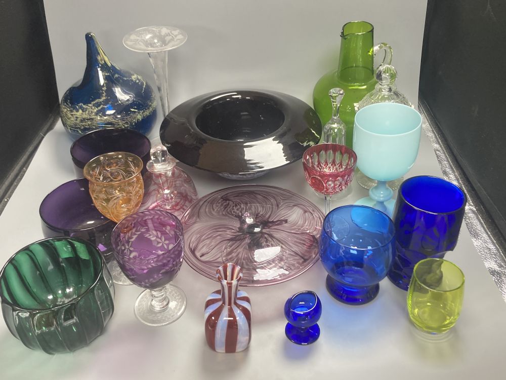 A collection of 18th, 19th and 20th century coloured and clear glassware